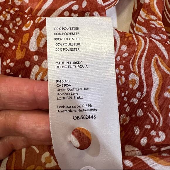 Anthropologie Sheer Printed Peasant Blouse Orange Cream XXS - Picture 7 of 15
